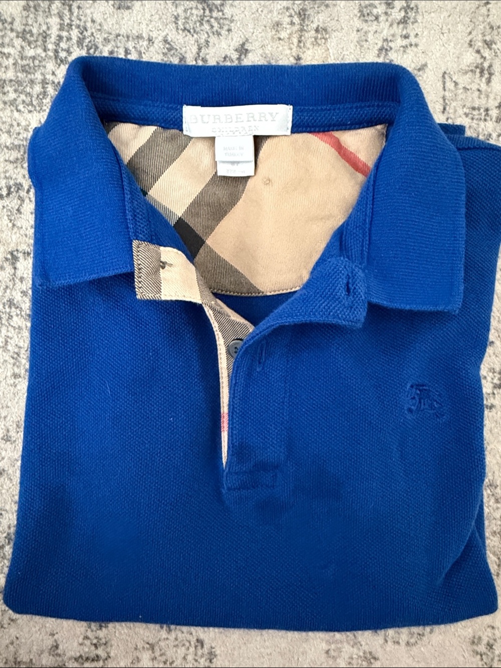 Burberry Blue Polo with Check Trim